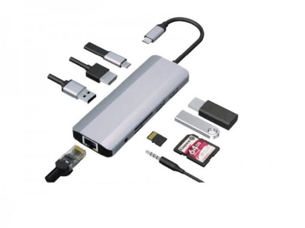 Gembird Type-C 9-in-1 multi port adapter USB-HUB/LAN/HDMI/Type-C/Audio/Card reader